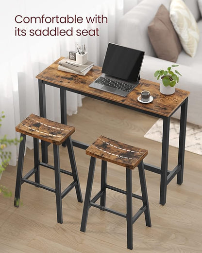 VASAGLE Bar Stools Set of 2, Counter Height Stools, Bar Chairs with Footrest, 29.1 Inches Tall Kitchen Breakfast Stools, Industrial, Living Room Party Room, Rustic Brown ULBC094B01