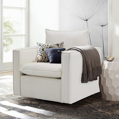 COLAMY Swivel Accent Chair Set of 2, 34 Inches Wide Upholstered Arm Chair with Plump Back Pillow, Modern Sofa Living Room Chair for Bedroom, Corner, Reading Nook-Beige