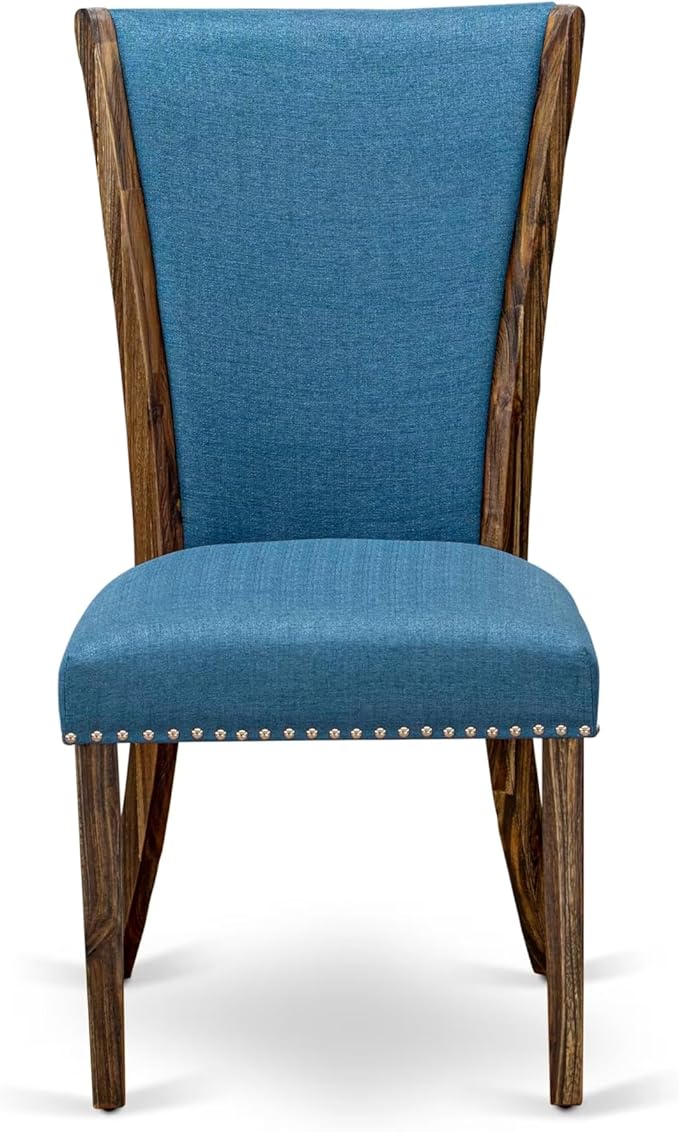 East West Furniture V797VE721-7 7 Piece Dining Table Set Consist of a Rectangle Dining Room Table with V-Legs and 6 Blue Color Linen Fabric Upholstered Chairs, 40x72 Inch, Multi-Color
