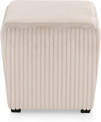 Furniture of America Lennox Modern Chenille 17-inch Square Storage Ottoman with Reversible Tray Top, Upholstered Footstool for Living Room, Bedroom, Entryway, Beige Pink