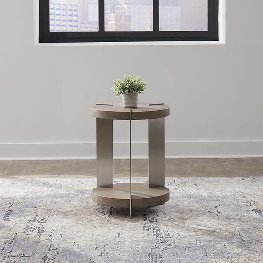 Liberty Furniture Harlow Living Room Chairside Table - Sandstone & Satin Nickel