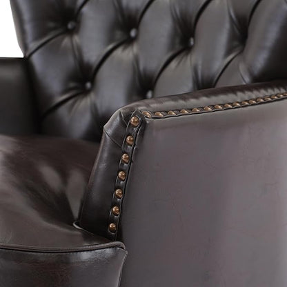 Ball & Cast Accent Chair,Mid-Century Lounge Living Room Chairs with Button Tufting,Upholstered Reading Accent Chair W/Solid Wood Legs and Curved Backrest,for Bedroom,Apartment,Dark Brown
