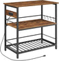 HOOBRO Kitchen Island with Storage, Kitchen Island Table with Power Outlet, 47.2" L 3 Tier Coffee Station and Microwave Stand, for Home, Kitchen and Dining Room, Rustic Brown and Black BF120UZD01