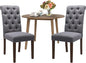 COLAMY 3-Piece Extendable Dining Table Set for 2, 36" Kitchen Round Wood Table with 2 Tufted Dining Room Chairs,Light Brown/Dark Grey