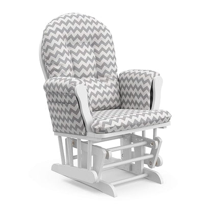 Storkcraft Premium Hoop Glider & Ottoman (White/Gray Chevron) — GREENGUARD Gold Certified Nursery Glider, Solid Wood Craftsmanship, Smooth-Gliding Nursery Chair and Ottoman, Award-Winning