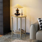 COSIEST Round Side Table, End Table Glass with Wood Frame, Champagne Gold Bedside Table with Modern Style for Living Room, Balcony, Bedroom