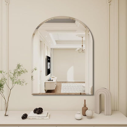 Arched Bathroom Mirror, 16X24 inch Arched Frameless Mirror, Arch Wall Mirror，Frameless Mirrors for Bathroom,Beveled Bathroom Mirror.