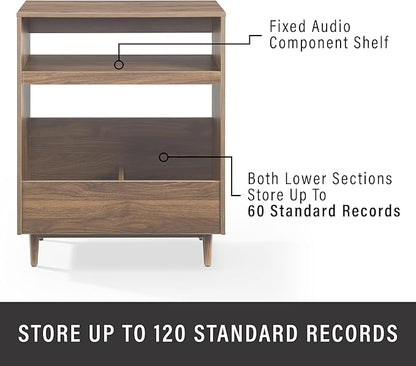 Crosley Furniture Liam Turntable Record Player Stand with Storage for Vinyl Records, Mid Century Modern, Walnut