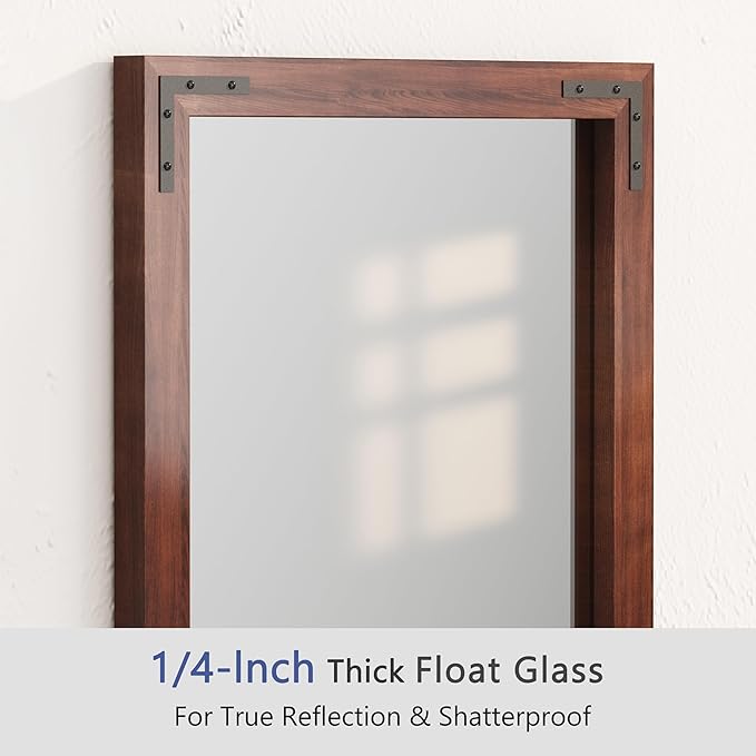 VocalStar Rustic Wood Framed Mirror 18 x 26 Inch, Natural Dark Brown Wooden Rectangle Bathroom Vanity Wall Mirror for Farmhouse Boho Decor, 1/4-inch Shatterproof Glass | Waterproof