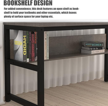 TOPSKY Computer Desk with Bookshelf/Metal Hole Cable Cover 1.18" Thick Desk (55", Espresso Gray)