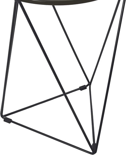 HomePop Metal Accent Table Triangle Base Round Mirror Top, Black, 18D x 18W x 24H