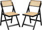 Tiita Rattan Dining Chairs Set of 2, Mid Century Modern Folding Chair, Bamboo Folding Dining Chairs for Small Space, Dining Room, Living Room, Bedroom, Black