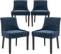 COLAMY Modern Dining Chairs Set of 4, Upholstered Corduroy Accent Side Leisure Chairs with Mid Back and Wood Legs for Living Room/Dining Room-Blue
