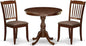 East West Furniture AMDA3-MAH-C 3 Piece Kitchen Table & Chairs Set Contains a Round Dining Room Table with Pedestal and 2 Linen Fabric Upholstered Chairs, 36x36 Inch, Mahogany