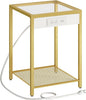 HOOBRO Side Table with Charging Station, End Table with USB Port, Nightstand for Tight Spaces, Tempered Glass, Modern Metal Frame, for Office, Bedroom, Living Room, Study, Gold GD76UBZ01