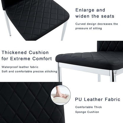 JT Modern Minimalist Dining Chair Fireproof Leather Sprayed Metal Pipe Diamond Grid Pattern Restaurant Home Conference Chair Set of 4 Or 6 (8, Grey)