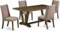East West Furniture V777FL716-5 5 Piece Dining Table Set for 4 Includes a Rectangle Kitchen Table with V-Legs and 4 Dark Khaki Linen Fabric Upholstered Chairs, 40x72 Inch, Multi-Color