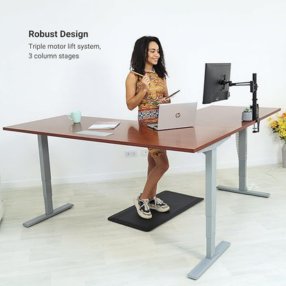 Progressive Desk Height Adjustable Computer Standing Desk - L Shaped 70" x 55" Corner Electric Stand Up Rising Workstation - Roasted Walnut, Gray Frame