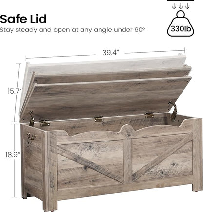 39.4" Storage Chest, Lift-Top Storage Trunk with 2 Safety Hinges, Wooden Bench Box Chest Organizer for Bedroom, Entryway, Living Room, Greige SB04505X