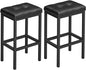 VASAGLE Bar Stools, Set of 2 PU Upholstered Breakfast Stool, 15.7 x 11.8 x 24.4 Inches, Backless, Simple Assembly, Industrial, Dining Room Kitchen Counter Bar, Black Seat and Black Frame ULBC068B81