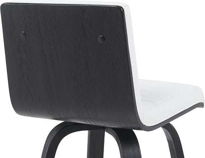 Armen Living Vienna Modern Swivel 26" Counter Height Barstool with White Faux Leather and Black Wood Finish