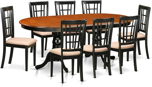 East West Furniture PLNI9-BCH-C 9 Piece Modern Dining Table Set Includes an Oval Wooden Table with Butterfly Leaf and 8 Linen Fabric Kitchen Dining Chairs, 42x78 Inch, Black & Cherry
