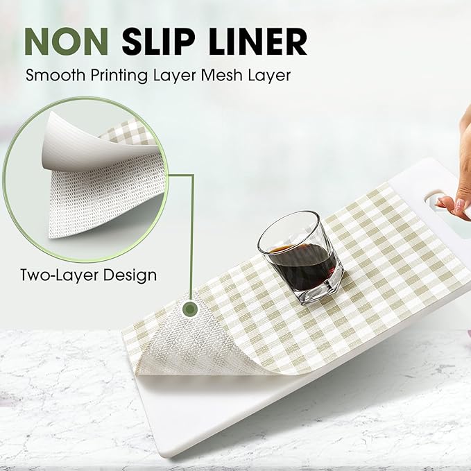 Beautysaid Shelf and Drawer Liner for Kitchen Cabinet, Non Adhesive Non Slip Shelf Paper Waterproof Washable Thickened for Dresser Pantry Shelve Bathroom Protector Liner(Checkered,18 in x 10 FT)