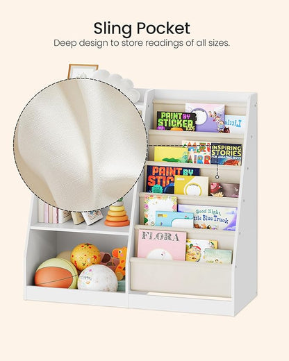 35.4" Kids Bookshelf and Toy Storage, 6 Layer Fabric Toddler Bookshelf, Kids Toy Storage Organizer, Sling Kids Bookcase, for Playroom, Bedroom, Nursery, Classroom, White MCW05WT