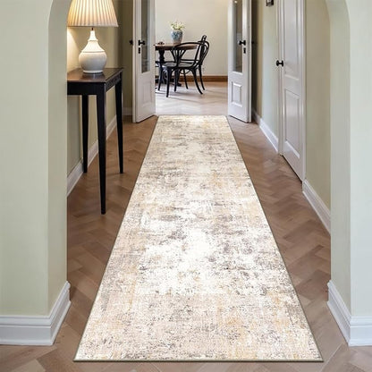 2x10 Washable Runner Rug Beige Grey Neutral Abstract Hallway Kitchen Living Room Bedroom Non Slip Throw Rug Soft Low Pile Indoor Carpet for Entrance Laundry Bathroom
