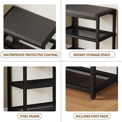 ZHOOGE Small Shoe Bench Shoe Rack Storage Bench Entryway Bench Shoe Shelf with Seat Cushion, Stable Shoe Organizer for Entryway, Living Room, Bench Seat Holds Up to 300 lb, (17"x 10"x 16", L x W x H)