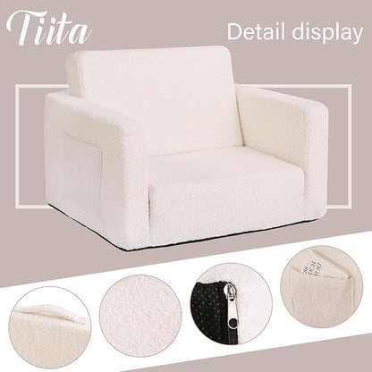 Tiita Kids Sofa, 2-in-1 Toddler Chair, Convertible Children Couch to Lounger, Flip Out Kid Sofas Chair, Toddler Armrest Chairs Bed, Folding Kids Play Sofa for Girl or Boy (Beige)