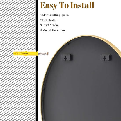 Gold Round Bathroom Mirror, 48 inch Large Circle Wall Mounted Hanging Mirror with Simple Modern Circular Metal Frame for Hallway, Entryway, Living Room, Gold Frame