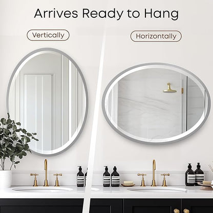 OVALCREST - Oval Wooden Beveled Wall Mirror for Home Decor, Bathroom, Vanity, Bedroom, Living Room, Hallway - London Style (Silver Spray) 23.1 x 29.1