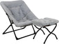 Comfy Saucer Chair for Adults, Soft Faux Fur Bedroom Chair with Ottoman, Accent Dorm Chairs, Living Room Reading Chairs and Footstool, Folding Lounge Seat for Teens, X-Large, Grey