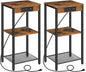 HOOBRO Tall End Tables with Charging Station, Set of 2, 30 Inch Tall Nightstands, 3-Tier Side Tables with Storage Shelves, for Living Room, Bedroom, Hallway, Rustic Brown BF09UDHP201G1