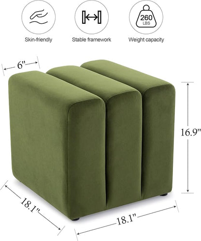 ONEVOG 18" Large Square Ottoman Foot Rest, Olive Green Velvet Fabric Upholstered Modern Cube Footstool, Vanity Stools, Couch Footrest, Comfy Ottoman Pouf Seat for Living Room, Bedroom, Coffee Table