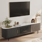 POVISON Sliding Tambour Door TV Stand, Mid Century Modern Sintered Stone TV Console, Wood Media Console for 75 Inch TV, Entertainment Center with Storage Cabinet, Fully-Assembled (Black, 78.74")