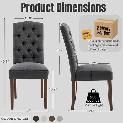 Tufted Upholstered Parsons Dining Chair Set Fabric Diner Accent Stylish Modern Kitchen Living Room with Button Sturdy Solid Wood Legs