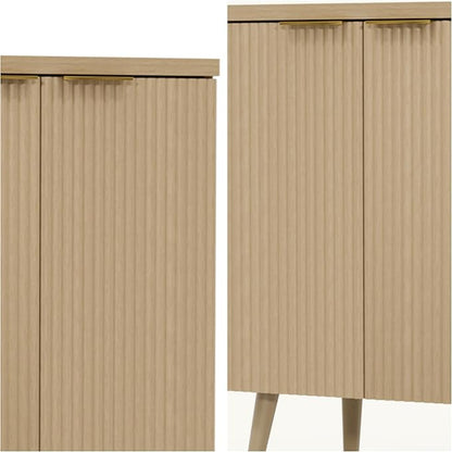 Buffet Cabinet, Sideboard Fluted Cabinet Modern Kitchen Buffet Storage Cabinets with Doors and Shelves, Wood Farmhouse Coffee Bar Station for Entryway & Dining Room & Living Room, Natual Oak