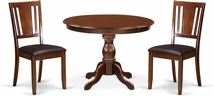 East West Furniture HBDU3-MAH-C 3 Piece Dining Set Contains a Round Dining Room Table with Pedestal and 2 Linen Fabric Upholstered Kitchen Chairs, 42x42 Inch, Mahogany
