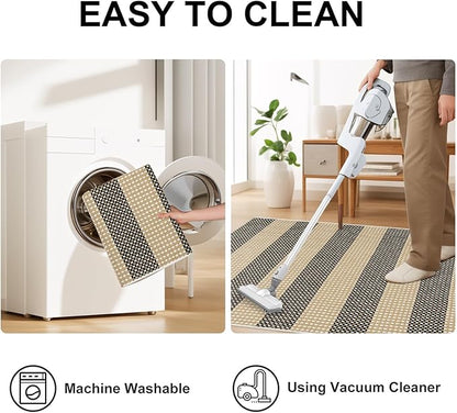 OJIA Fall Front Door Mat Outside Entrance 24"x35" Tan Halloween Doormat Front Door Rug Washable Porch Rugs Woven Striped Outdoor Rugs Entryway Rugs Indoor Small Area Rug for Kitchen Entry Bathroom