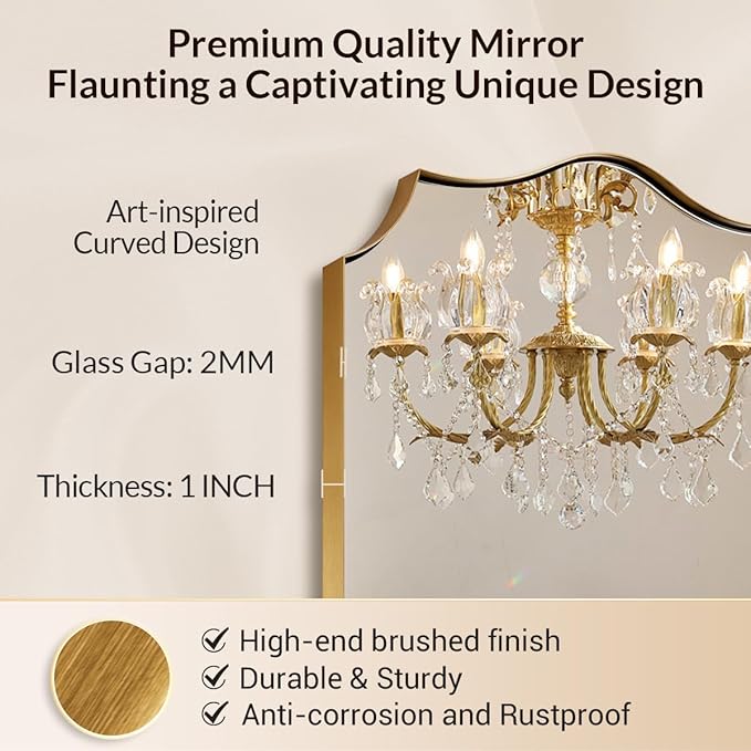 Gold Bathroom Mirror, Irregular Wall Mirror, Asymmetrical Mirror with Anti-Rust Metal Frame, 24x36 Gold Mirrors for Wall Decor, Bedroom, Dining Room, Powder Room, Entryway, Mantel, Foyer