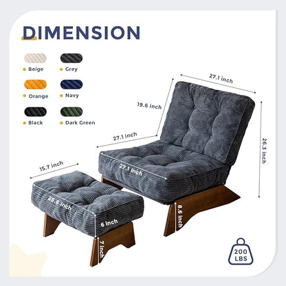 MAXYOYO Accent Chair with Ottoman Adjustable Backrest, Tufted Living Room Chair Upholstered Lounge Chair with Footrest Set, Modern Chair Cozy Reclining Chair for Reading Room, Dark Grey