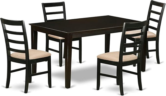 East West Furniture CAPF5-CAP-C 5 Piece Dining Room Furniture Set Includes a Rectangle Kitchen Table and 4 Linen Fabric Upholstered Dining Chairs, 36x60 Inch, Cappuccino