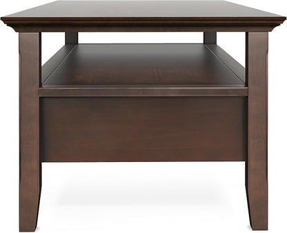 SIMPLIHOME Acadian Coffee Table - 48 inch Wide Solid Wood Transitional Cocktail Table with 2 Drawers in Brunette Brown, Classic Living Room Table with Storage Shelf and Tapered Legs