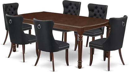 East West Furniture DODA7-MAH-12 7 Piece Dinette Set Includes a Rectangle Dining Table with Butterfly Leaf and 6 Polyester Fabric Upholstered Chairs, 42x78 Inch, Mahogany