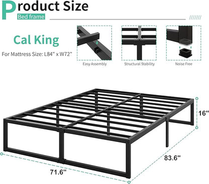 16 Inch California King Bed Frames No Box Spring Needed Heavy Duty Metal Cal King Platform for Mattress Foundation, Noise Free, Easy Assembly, Black