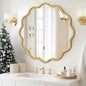 PROHOMEWARE Gold Round Mirror 28 Inch Wavy Bathroom Vanity Mirror Gold Frame Modern Wall Mirror Decorative Wall-Mounte Anti-Rust, Tempered Glass