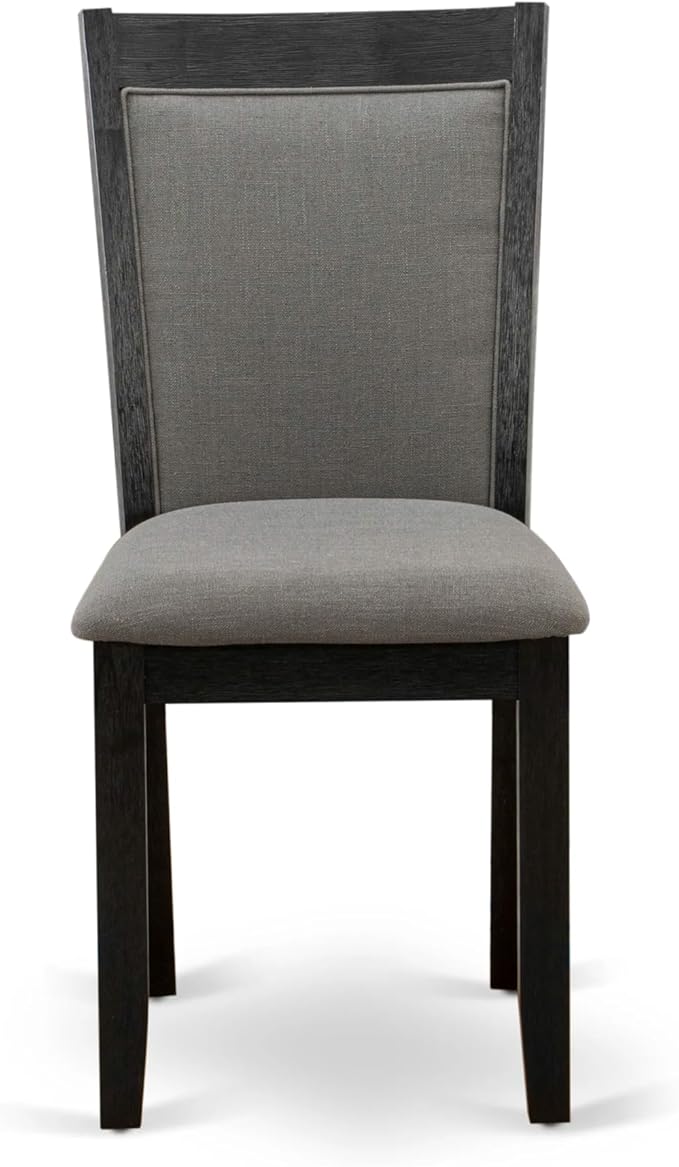 X02MZ-2C6-50 - 6-pc Dining Table Set a Kitchen Table with a coffee Table and 2 wooden Benches and 2 Dark Gotham Grey Linen Fabric Chairs, 39x120 Inch, Wire Brushed Black