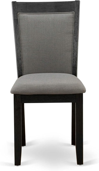 X02MZ-2C6-50 - 6-pc Dining Table Set a Kitchen Table with a coffee Table and 2 wooden Benches and 2 Dark Gotham Grey Linen Fabric Chairs, 39x120 Inch, Wire Brushed Black